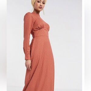 ASOS orange Polka Dot Long Sleeve Maxi Dress